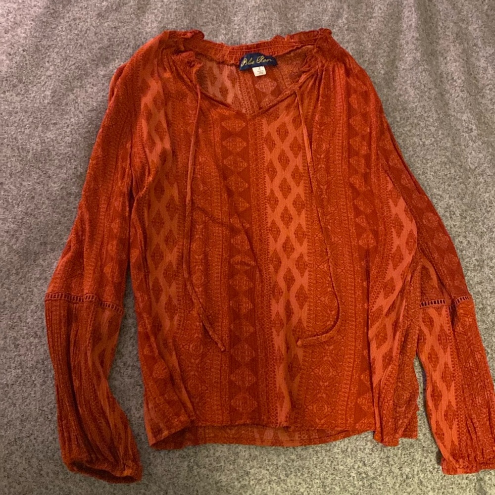 Size S Blue Rain long sleeve blouse - red/orange in color